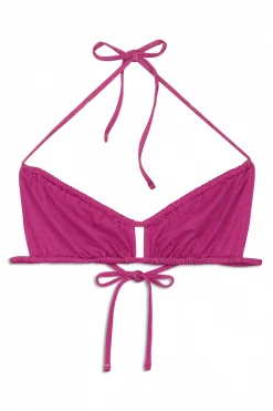 Top bikini fruncido rosa brillo