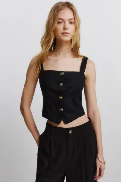 Top chaleco lino negro