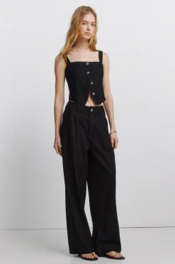 Top chaleco lino negro