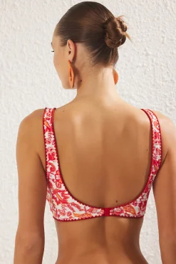 Top de bikini triangular damasco lazos