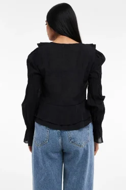 Top manga larga plisado