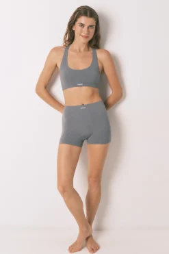 Top sin costuras LOVELY cuadrill&eacute; gris claro