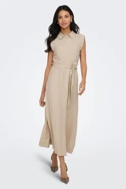 Vestido camisero largo de lino