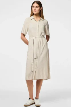 Vestido camisero midi de lino en manga corta