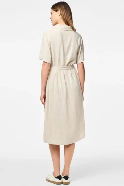 Vestido camisero midi de lino en manga corta