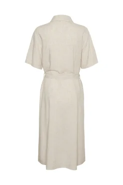 Vestido camisero midi de lino en manga corta