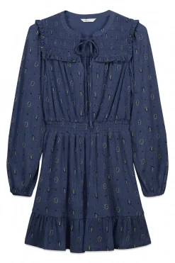 Vestido corto de manga larga volantes