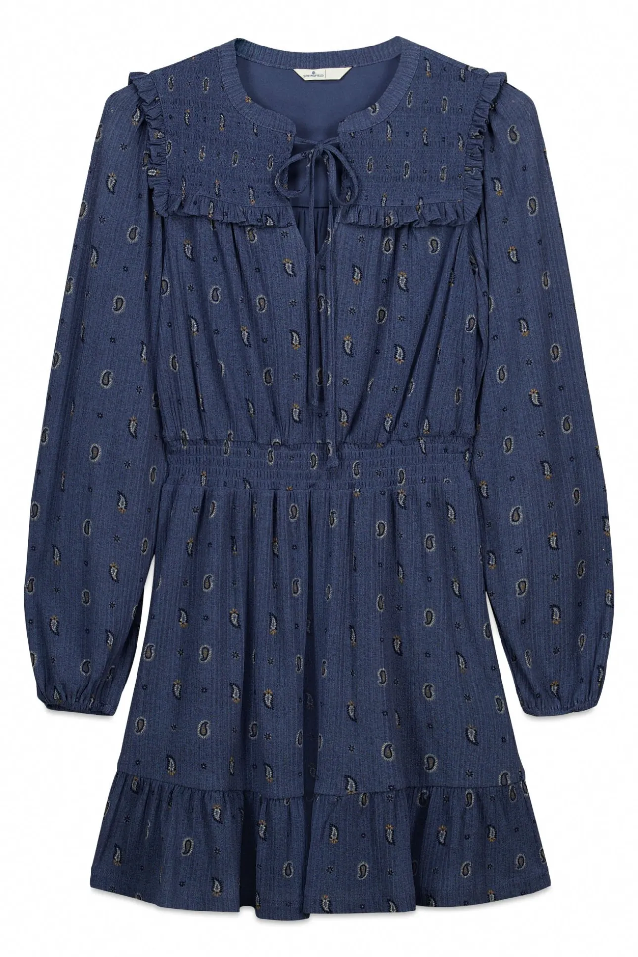 Vestido corto de manga larga volantes