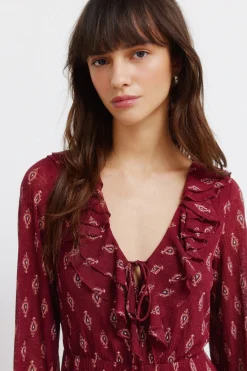 Vestido corto estampado volantes