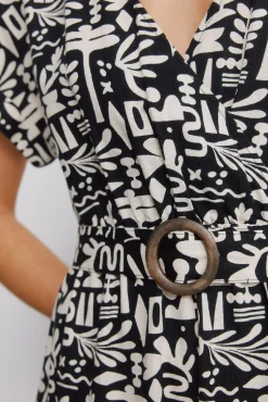 Vestido cruzado lino hebilla