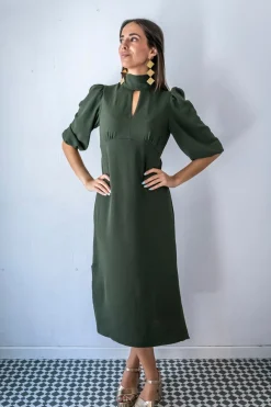 Vestido midi frunces