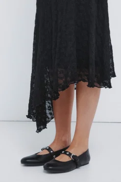 Vestido midi lace asim&eacute;trico
