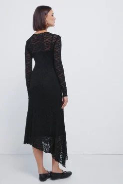 Vestido midi lace asim&eacute;trico