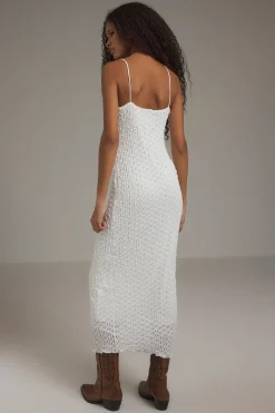 Vestido midi tirantes croch&eacute;