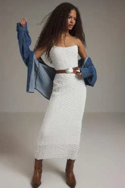 Vestido midi tirantes croch&eacute;